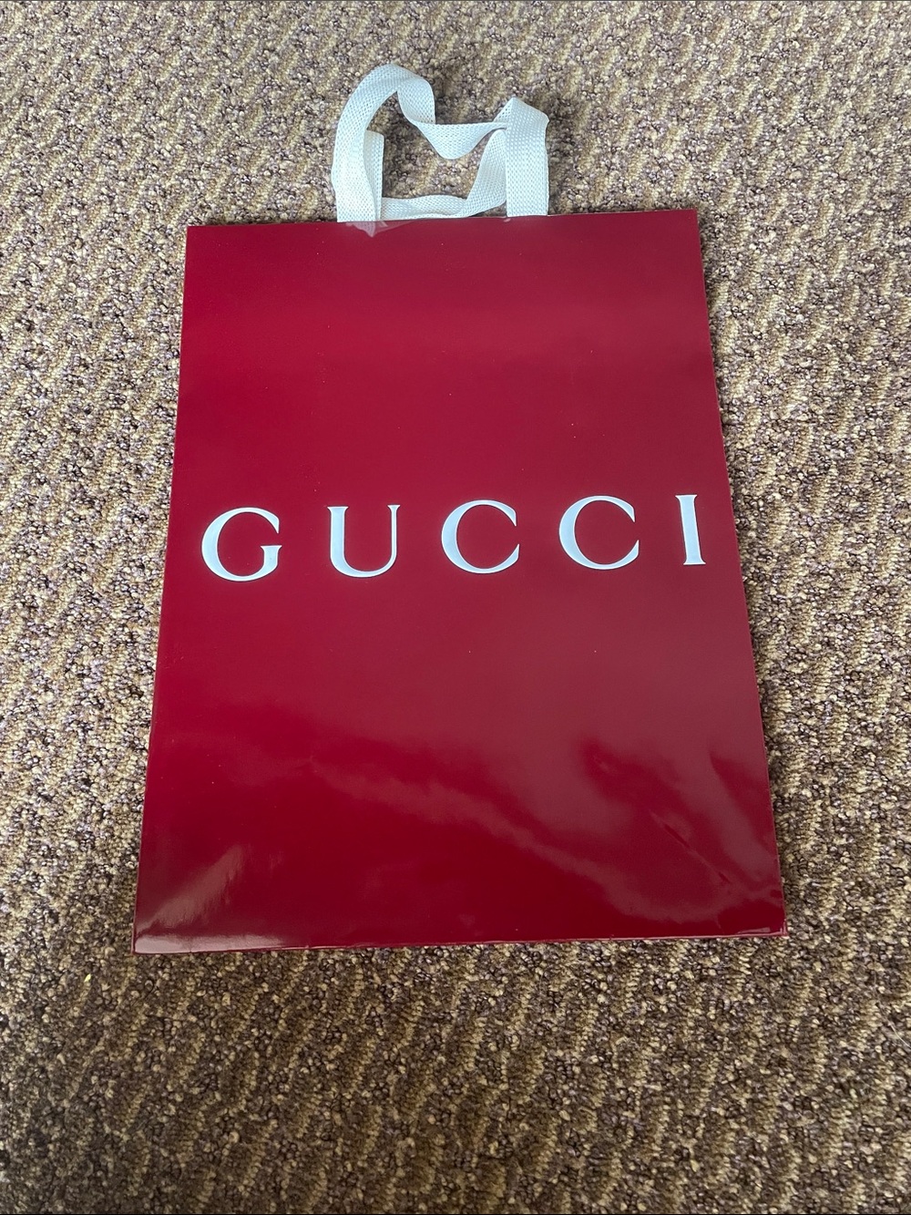 Gucci, burgundy and white shopping bag 10”x 13.5